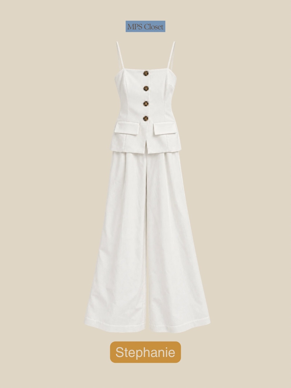 Amanda Uprichard Cream Wide-Leg Jumpsuit with Button Bodice